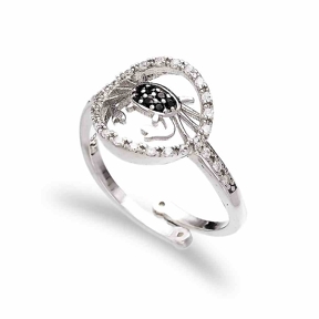 Crab Shape Design Black Zircon Adjustable Ring Turkish Handmade Wholesale 925 Sterling Silver Jewelry